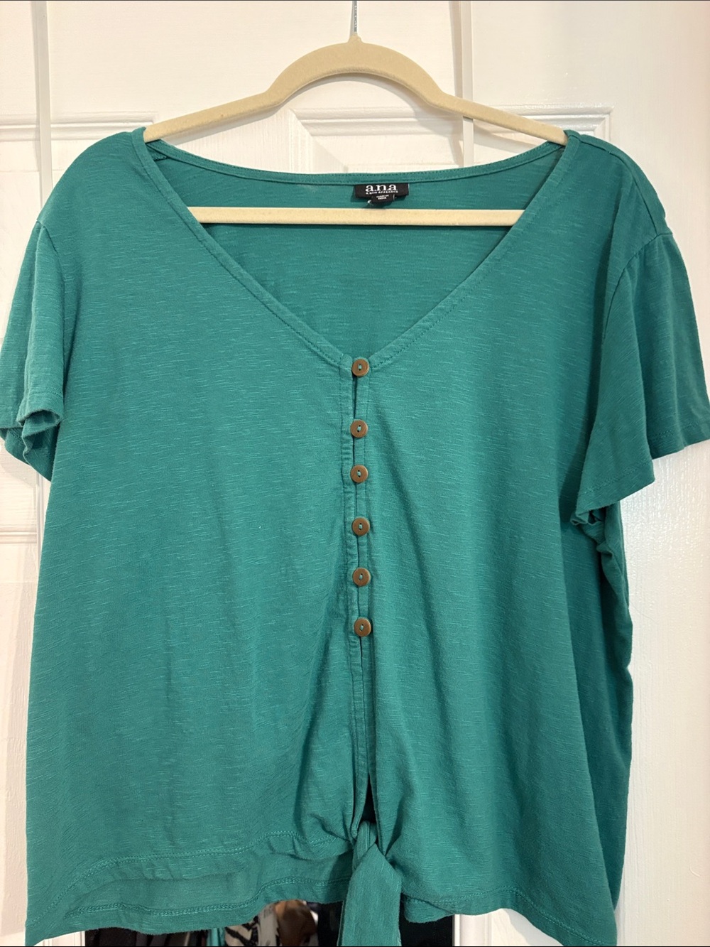 a new day Teal Button-Front Tie-Hem Crop Top